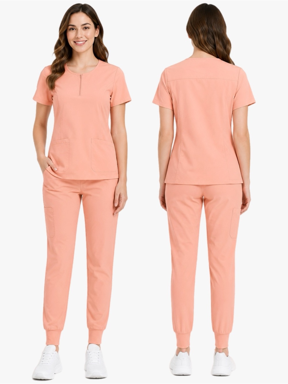 Plus Size Women’s 2X Peach Pastel Pink Jogger Scrub Set